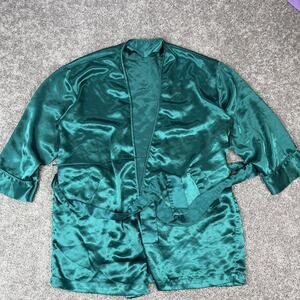 Victoria's Secret Vtg Gold Label Emerald Green Satin Robe Sz 0/S